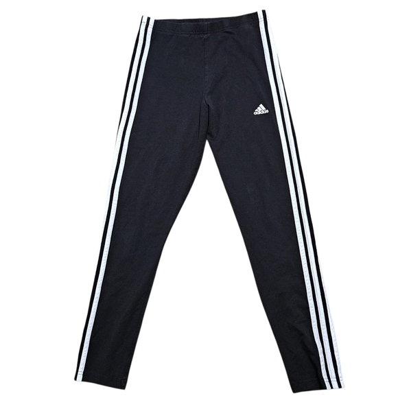 Adidas Womens Tight Fit Leggings Sm Black White 3 Stripe Logo Pants Stretch - Picture 2 of 8